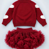 LSB Maroon Heart & Bow Sweater with Fluffy Ruffle Skirt, Winterwear, 2 Pcs Set for Girls
