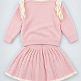 LSB Peach Bunny Sweater & Pleated Skirt, Winterwear 2 Pcs Set for Girls