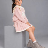 LSB Peach Bunny Sweater & Pleated Skirt, Winterwear 2 Pcs Set for Girls