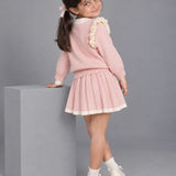 LSB Peach Bunny Sweater & Pleated Skirt, Winterwear 2 Pcs Set for Girls