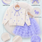 LSB Ivory Horse Sweater & Purple Ruffle Skirt with Detachable Bow Clip, Winterwear 2 Pcs Set for Girls
