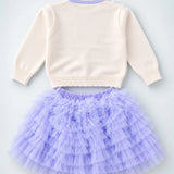 LSB Ivory Horse Sweater & Purple Ruffle Skirt with Detachable Bow Clip, Winterwear 2 Pcs Set for Girls