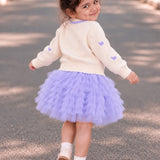 LSB Ivory Horse Sweater & Purple Ruffle Skirt with Detachable Bow Clip, Winterwear 2 Pcs Set for Girls