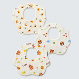 LSB 3PCS Set cream multi Print Soft Muslin Adjustable Button Closure & Wide Shoulder Size Bibs