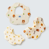 LSB 3PCS Set cream multi Print Soft Muslin Adjustable Button Closure & Wide Shoulder Size Bibs