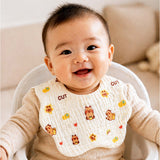 LSB 3PCS Set cream multi Print Soft Muslin Adjustable Button Closure & Wide Shoulder Size Bibs