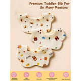 LSB 3PCS Set cream multi Print Soft Muslin Adjustable Button Closure & Wide Shoulder Size Bibs