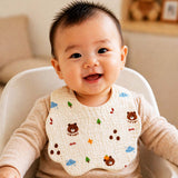LSB 3PCS Set cream multi Print Soft Muslin Adjustable Button Closure & Wide Shoulder Size Bibs