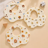 LSB 3PCS Set cream multi Print Soft Muslin Adjustable Button Closure & Wide Shoulder Size Bibs