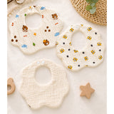 LSB 3PCS Set cream multi Print Soft Muslin Adjustable Button Closure & Wide Shoulder Size Bibs