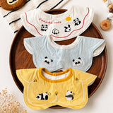 LSB 3PCS Set, Panda Print Premium Adjustable Button Closure & Wide Shoulder Size Bibs