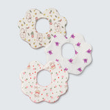 LSB 3PCS Set Pink Purple Print Soft Muslin Adjustable Button Closure & Wide Shoulder Size Bibs