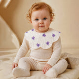 LSB 3PCS Set Pink Purple Print Soft Muslin Adjustable Button Closure & Wide Shoulder Size Bibs
