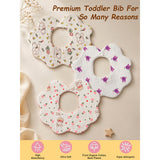 LSB 3PCS Set Pink Purple Print Soft Muslin Adjustable Button Closure & Wide Shoulder Size Bibs