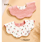 LSB 3PCS Set Pink Purple Print Soft Muslin Adjustable Button Closure & Wide Shoulder Size Bibs