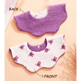 LSB 3PCS Set Pink Purple Print Soft Muslin Adjustable Button Closure & Wide Shoulder Size Bibs