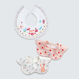 LSB 3PCS Set, Polka Rabbit Print Premium Adjustable Button Closure & Wide Shoulder Size Bibs