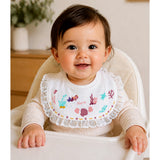 LSB 3PCS Set, Polka Rabbit Print Premium Adjustable Button Closure & Wide Shoulder Size Bibs
