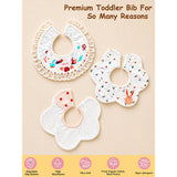 LSB 3PCS Set, Polka Rabbit Print Premium Adjustable Button Closure & Wide Shoulder Size Bibs