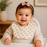 LSB 3PCS Squirrel & Leaf Print Petal style muslin Bibs Set with Bow rubber band, Muslin Adjustable Button Closure & Wide Shoulder Size Bibs