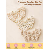 LSB 3PCS Squirrel & Leaf Print Petal style muslin Bibs Set with Bow rubber band, Muslin Adjustable Button Closure & Wide Shoulder Size Bibs