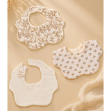 LSB 3PCS Squirrel & Leaf Print Petal style muslin Bibs Set with Bow rubber band, Muslin Adjustable Button Closure & Wide Shoulder Size Bibs