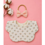 LSB 3PCS Squirrel & Leaf Print Petal style muslin Bibs Set with Bow rubber band, Muslin Adjustable Button Closure & Wide Shoulder Size Bibs