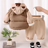 3 Pcs Winter Set, Beige Brown Paw, Hoodie, tshirt & Pants for Kids, Winterwear
