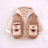 3 Pcs Winter Set, Beige Brown Paw, Hoodie, tshirt & Pants for Kids, Winterwear
