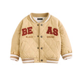 3 Pcs Set, Beige beas Puffer Quilted Jacket, with T-shirt & Pants for Kids, Winterwear