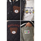 3 Pcs Set, Black Bear Quilted Jacket, T-shirt & Pants set for Kids, Winterwear