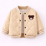 3 Pcs Set, Brown Bear Quilted Jacket, T-shirt & Pants set for Kids, Winterwear