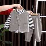 3 Pcs Set,Grey Zig Zag Textured Vest,Shirt & Pants for Kids