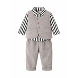 3 Pcs Set,Grey Zig Zag Textured Vest,Shirt & Pants for Kids