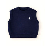 3 Pcs Set,Navy Horse Blue Sweater Vest,Checkered Shirt & Denims set for Kids