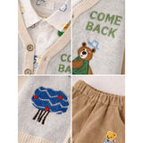 3 Pcs Set,Plane & Sun Shirt,Ted Cardigan & Pants set for Kids