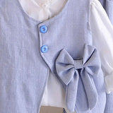 3 Pcs Set Blue Side Bow Jacket,Shirt & Matching Pants Partywear set for Girls