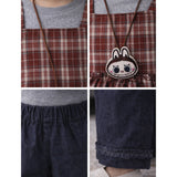3 Pcs Set,Brown Checkered Peplum-Top,with T-shirt & Wide Leg Pants for Girls