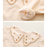 LSB 3 Pcs Set,Brown Peter Pan Collared Floral Knitted Cardigan,T-shirt,& Denims Partywear for Girls