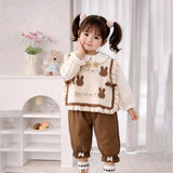 3pcs set,Cream Brown Knitted Vest,Shirt,& Pants partywear for Kids