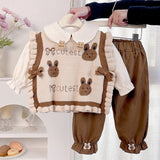3pcs set,Cream Brown Knitted Vest,Shirt,& Pants partywear for Kids