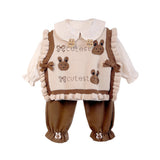 3pcs set,Cream Brown Knitted Vest,Shirt,& Pants partywear for Kids