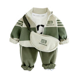 3 Pcs Set, Green Jacket, White T-shirt & Pants with Sling Bag for Kids