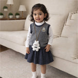 3 Pcs Set,Grey Labu Vest,Frill Inner T-shirt & Skirt partywear for Girls