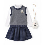 3 Pcs Set,Grey Labu Vest,Frill Inner T-shirt & Skirt partywear for Girls