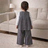 3 Pcs Set,Grey Polka Flared Top,Grey T-shirt & Wide Leg Pants partwear for Girls