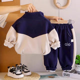 3 Pcs Set, Navy & Cream Tracksuit with and matching Sling Bag for Kids