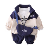 3 Pcs Set, Navy & Cream Tracksuit with and matching Sling Bag for Kids