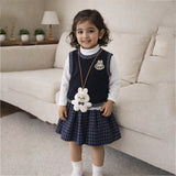 3 Pcs Set,Navy Labu Vest, Frill Inner T-shirt & Skirt partywear for Girls