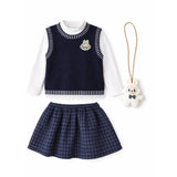 3 Pcs Set,Navy Labu Vest, Frill Inner T-shirt & Skirt partywear for Girls